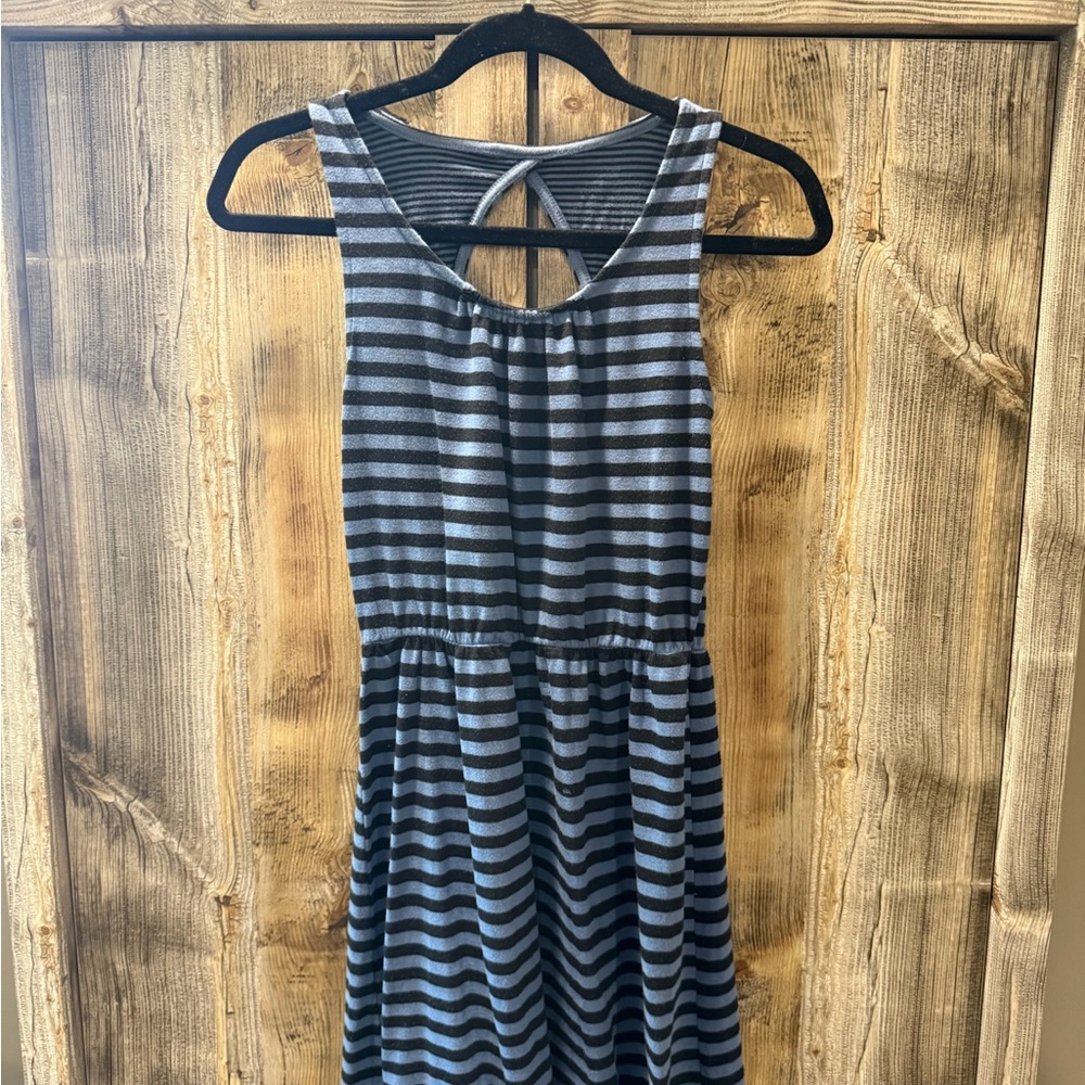 Striped Black and Gray Sleeveless Dress